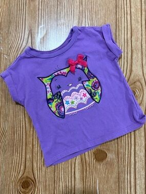 4/$20 Place Girls' Purple Short-Sleeve Graphic Tee with Owl Applique Cotton